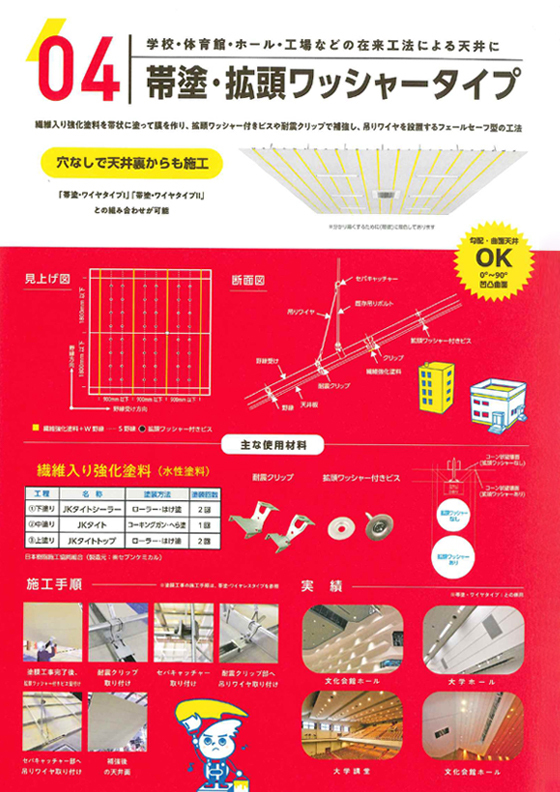 天井落下防止工法　帯塗くん